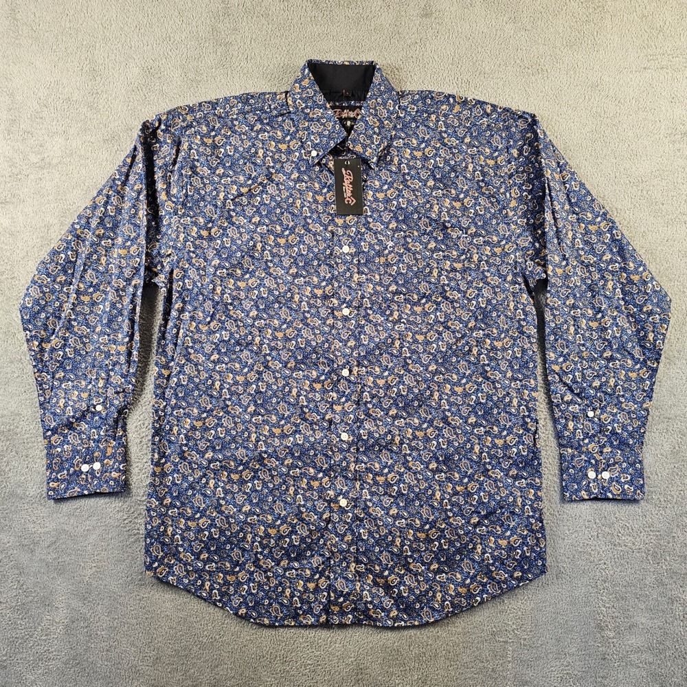 NEW Rafter C Mens Paisley Western Button Down Shirt Blue Gold Large